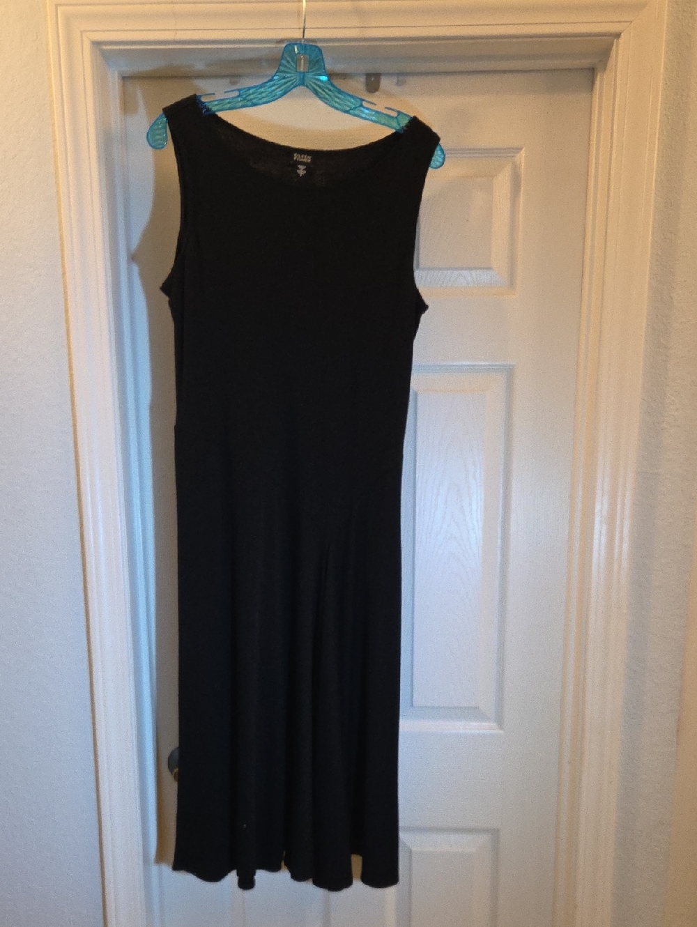 Eileen Fisher Black Sleeveless Midi Dress W/ Assymetrical Waist Detail Size L